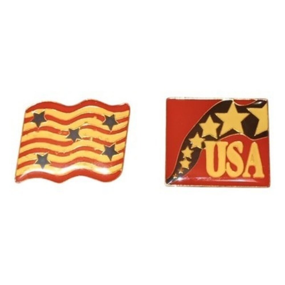 Vintage Set Of 2 American USA Patriotic Lapel Hat Tie Tac Pins